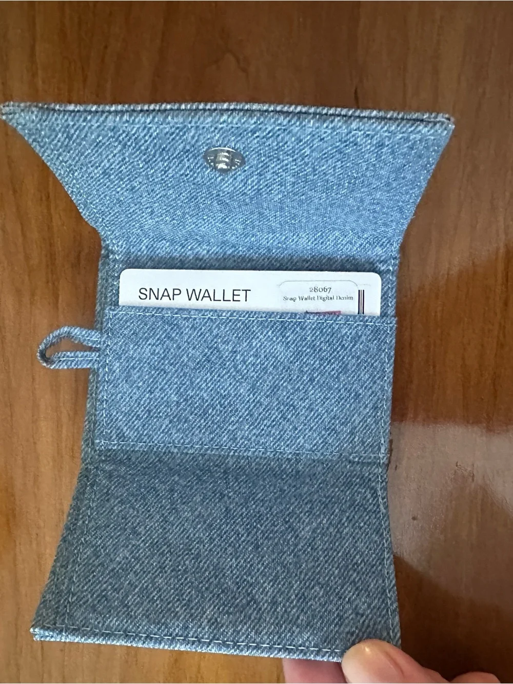 BAGGU Digital Denim Snap Wallet in Light Blue